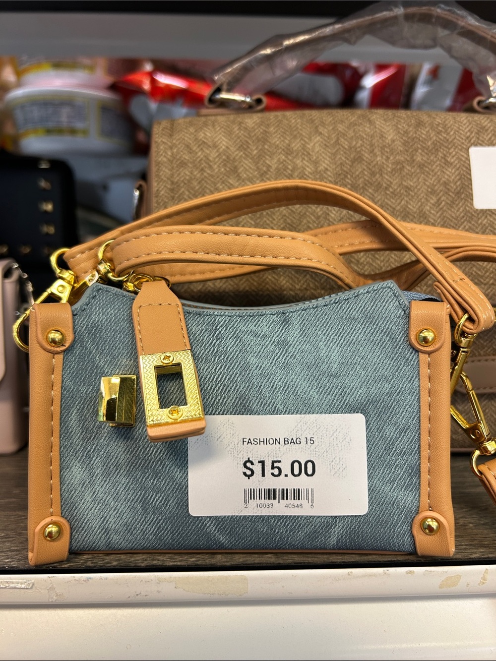 Tan Trim Denim Mini Crossbody Bag